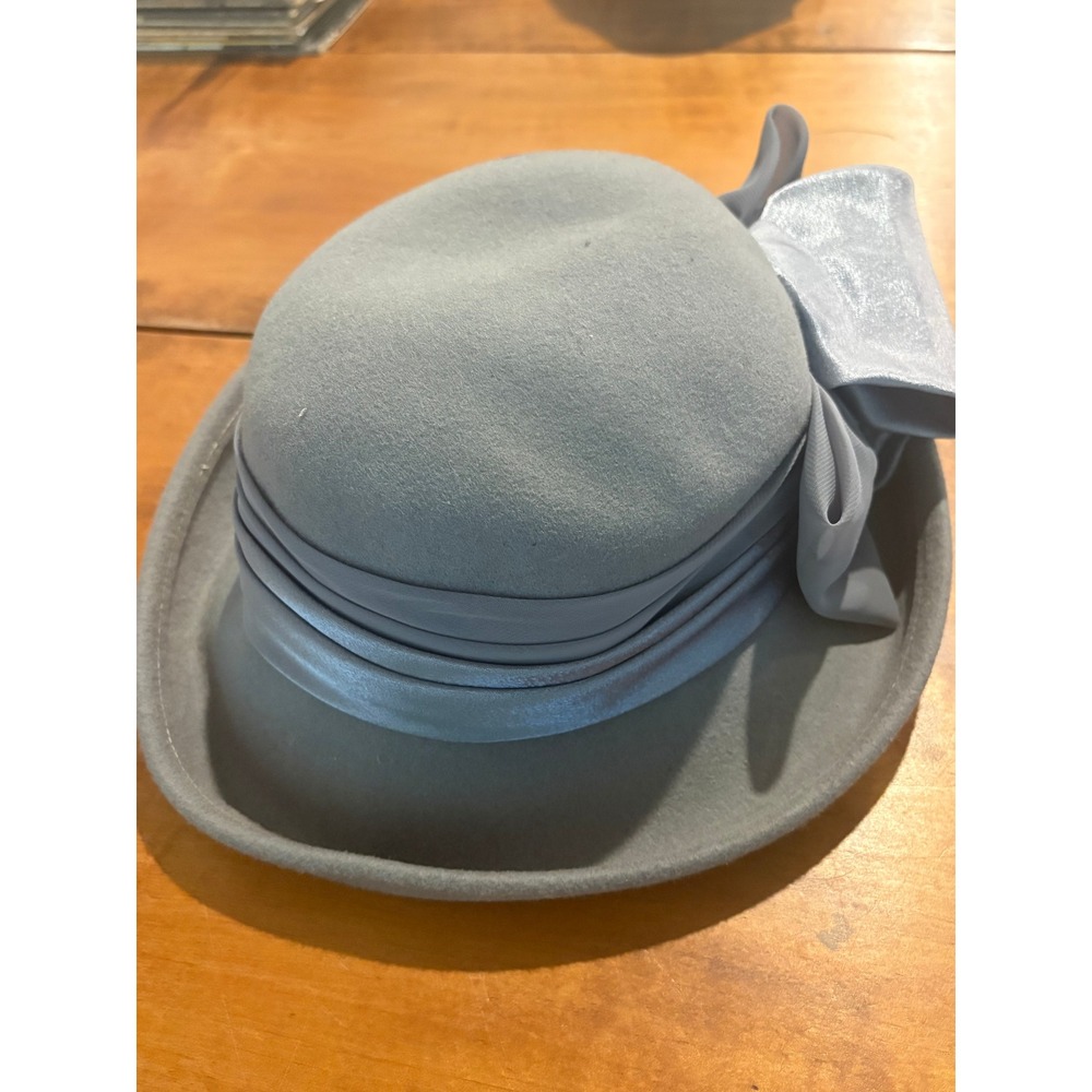 Georgi Wool Cloche Hat Gray Vintage Style Bow Accent Felt Winter Dress Hat
